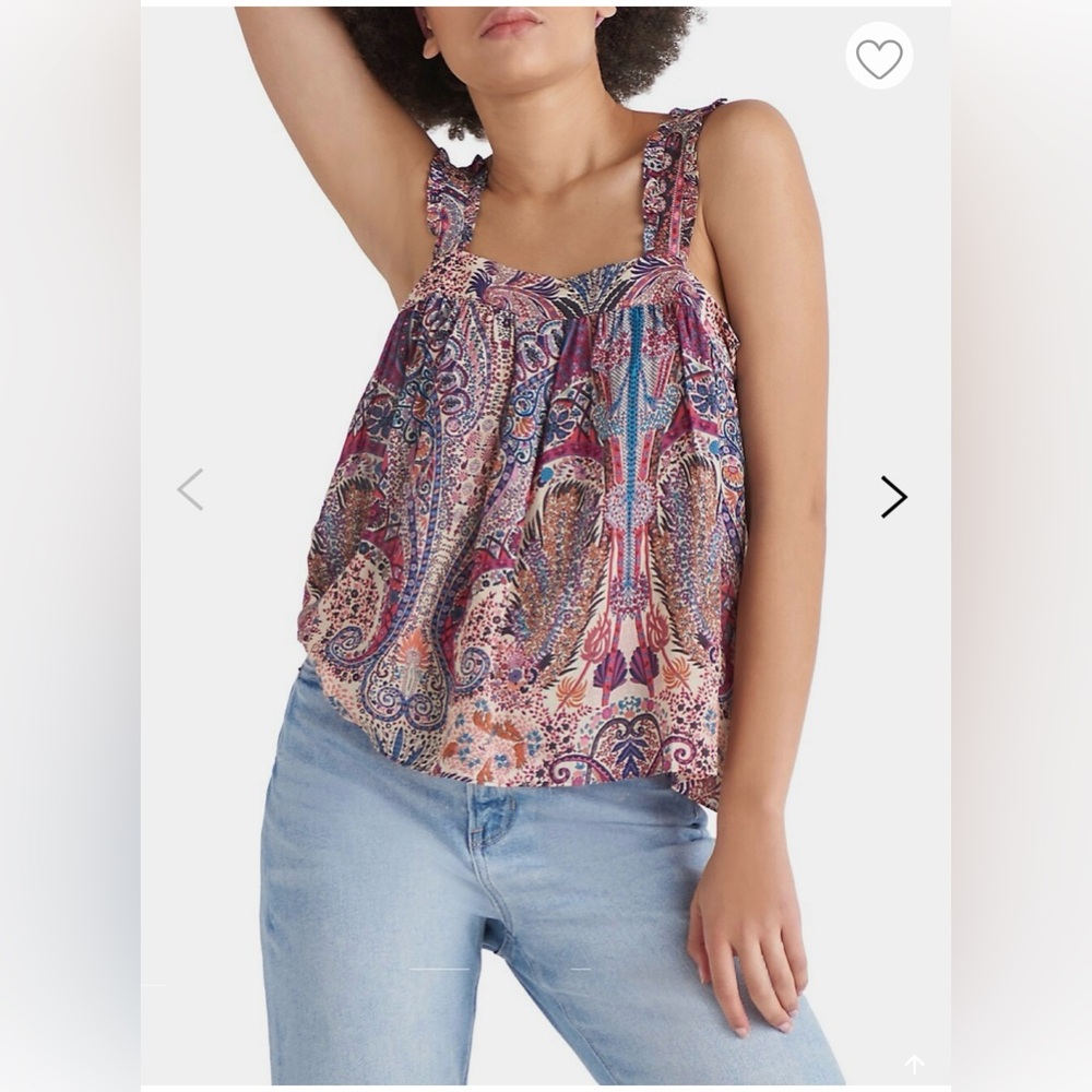 45- Black tape _ paisley Printed Cami Top with frilled sleeves